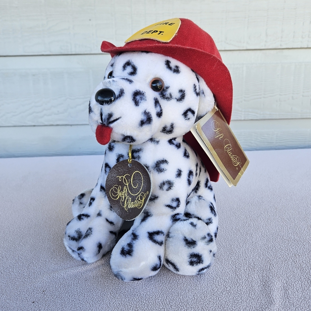 VTG Dakin Firehouse Dalmatian Dog Plush 11" Felt Fire Hat Soft Classics 1988